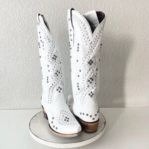 Lane COSSETTE Womens White Cowboy Boots 9.5 Western Cowgirl Mid Calf Pointed Toe
